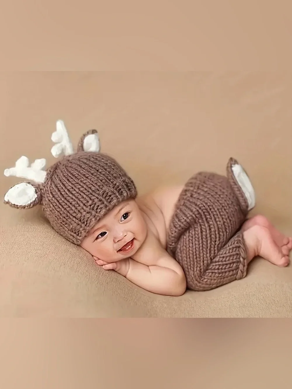 Adorable Brown Knit Deer Hat/ Shorts/pants for Infant- Cozy Baby Beanie